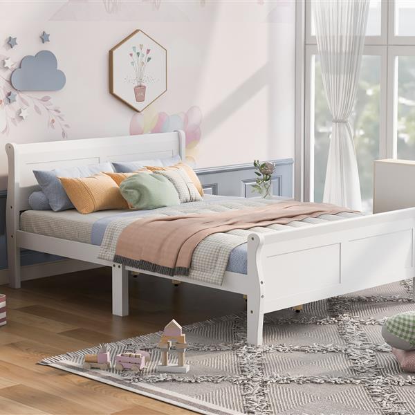 Queen Size Wood Platform Bed with Headboard and Wooden Slat Support (White)