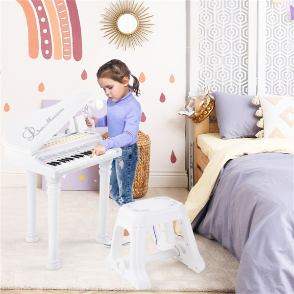 White Kids Piano 31 Keys Kids Piano Keyboard with Stool and Piano Lid