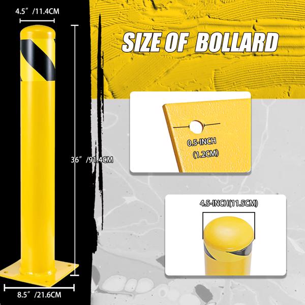 Safety Bollard Post, 91cm Height Steel Bollards, 11.4cm Diameter Parking Bollard, Yellow Powder Coated Safety Parking Barrier Post, for Traffic Sensitive Areas, 2PCS 