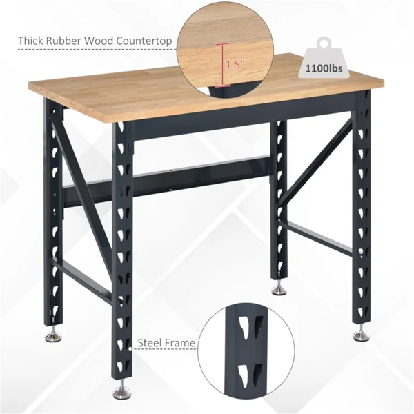 45" Garage Work Bench with Adjustable Footpads and  Wood Tabletop Tool Table