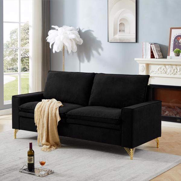 Black, Velvet Cloth Indoor Double Sofa With Metal Feet, 78.54"*31.69"*38.18"