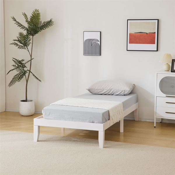 Basic bed frame washed white Twin 197.2*96.5*30.5cm wooden bed