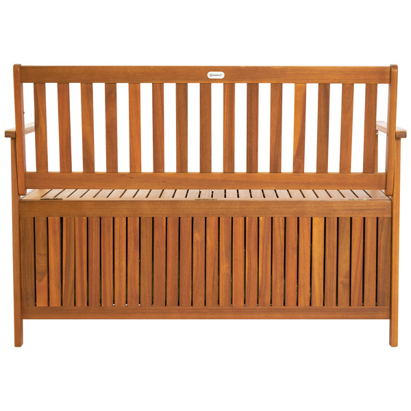 Wooden Outdoor Storage Bench Large Deck Box, Entryway Storage Bench with Inner Waterproof Dustproof Lining for Patio Garden Balcony Yard, Natural Wood Color