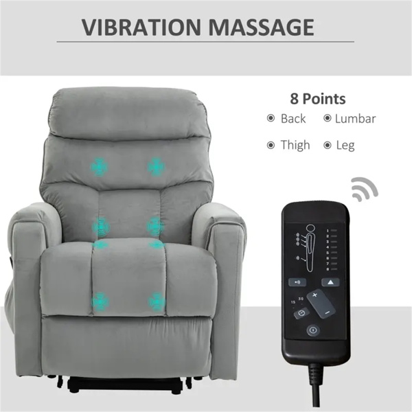 Grey Velvet Recliner Chair,Power Lift Chair with Vibration Massage, Remote Control