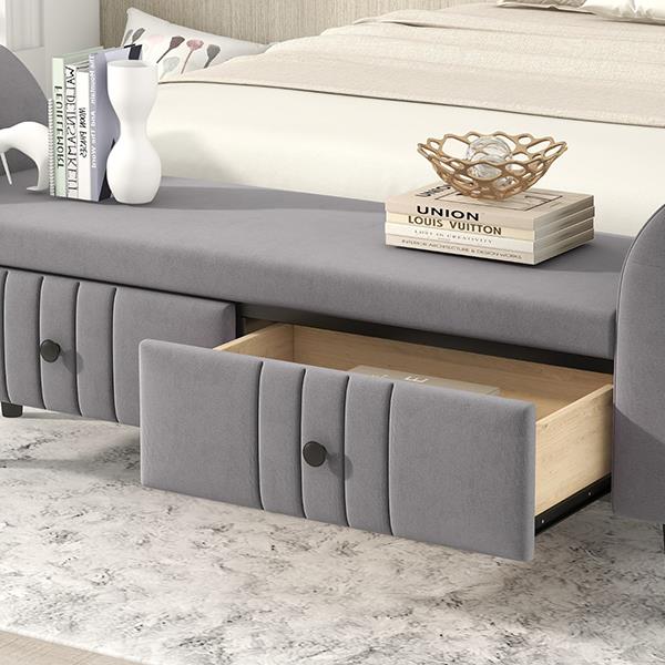 Upholstered Wooden Storage Bench with 2 Drawers For Bedroom,Fully Assembled Except Legs and Handles,Gray