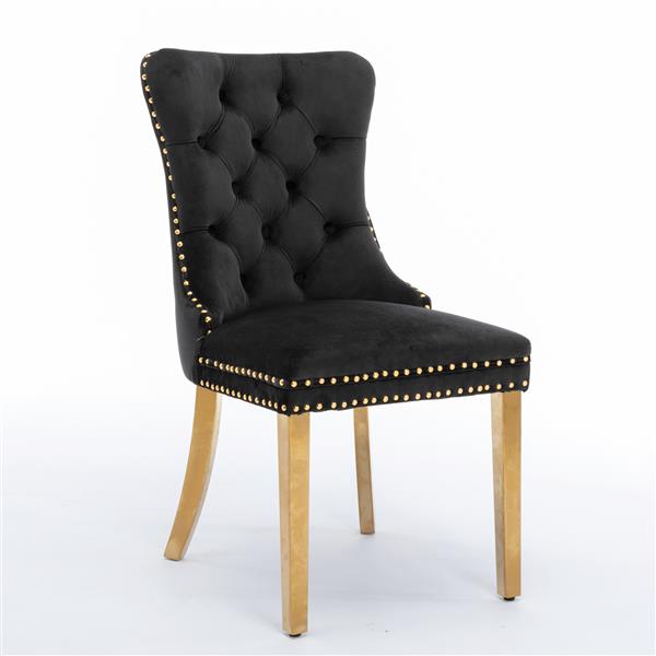 Furniture,Modern, High-end Tufted Solid Wood Contemporary Velvet Upholstered Dining Chair with Golden Stainless Steel Plating Legs,Nailhead Trim,Set of 2，Black and Gold, SW1601BK