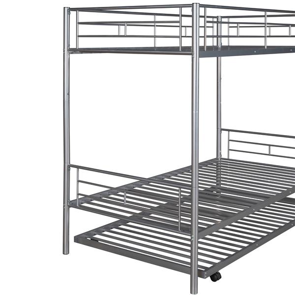 Twin-Over-Twin Metal Bunk Bed With Trundle,Can be Divided into two beds,No Box Spring needed ,White