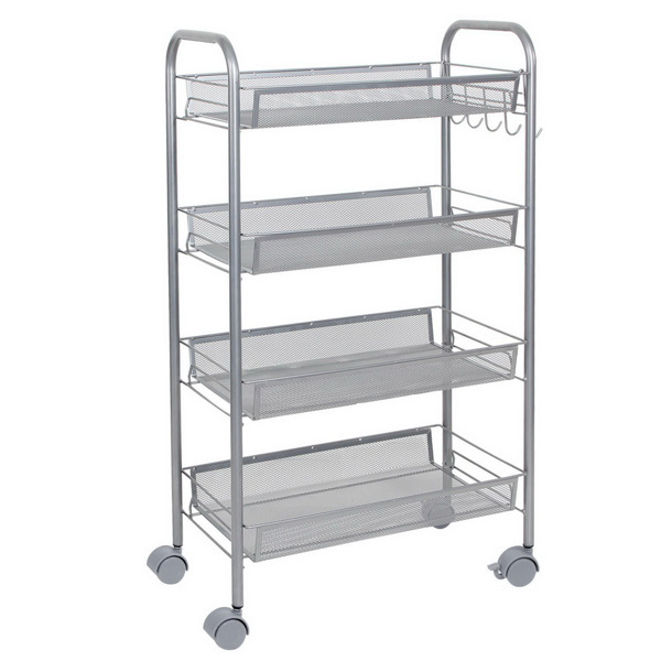 Honeycomb Mesh Style Four Layers Removable Storage Cart Silver