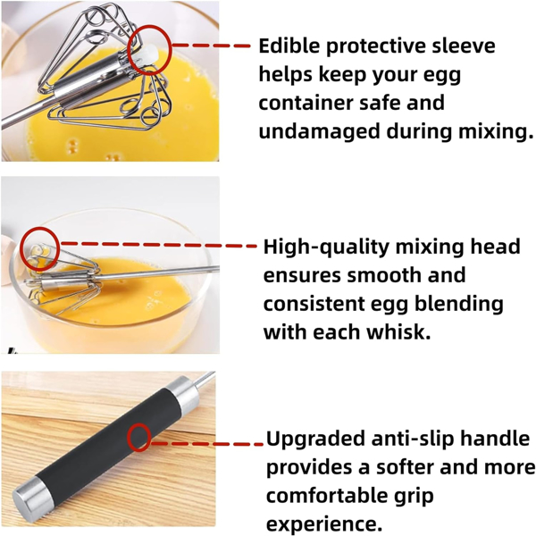 Stainless Steel Push Whisk - Easy to Use Manual Hand Mixer & Plunger Whisk - Make Froth, Foam & Whipped Cream - Semi Auto Egg Beater Plastic Tip Won’t Scratch Pans -- No shipment on weekends