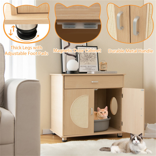 26.5" Multipurpose Cat Litter Box Enclosure with Sisal Scratching Doors and Storage Living Room Cabinet