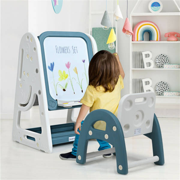 Kids Easel Desk Chair Set Book Rack Adjustable Art Painting Board