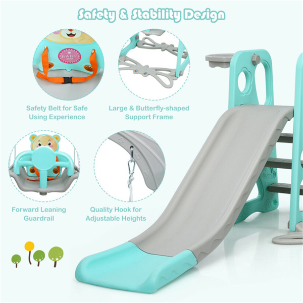 4 in 1 Toddler Swing and Slide Set, Kids Slide with Climber,Baby Playground Set