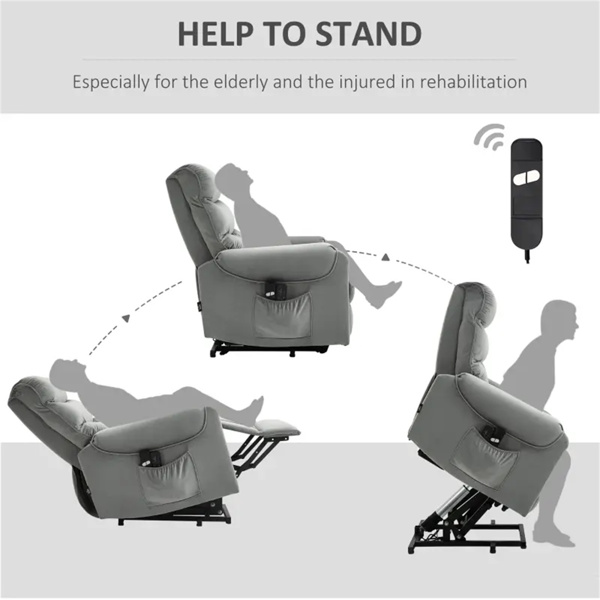 Grey Velvet Recliner Chair,Power Lift Chair with Vibration Massage, Remote Control