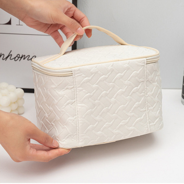 White  Premium Large capacity Portable Travel Makeup Bag, Multi-functional Cosmetic Organizer, Stain-resistant, Handheld Square Bag