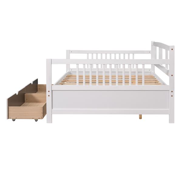 Full Size Daybed Wood Bed with Two Drawers,White