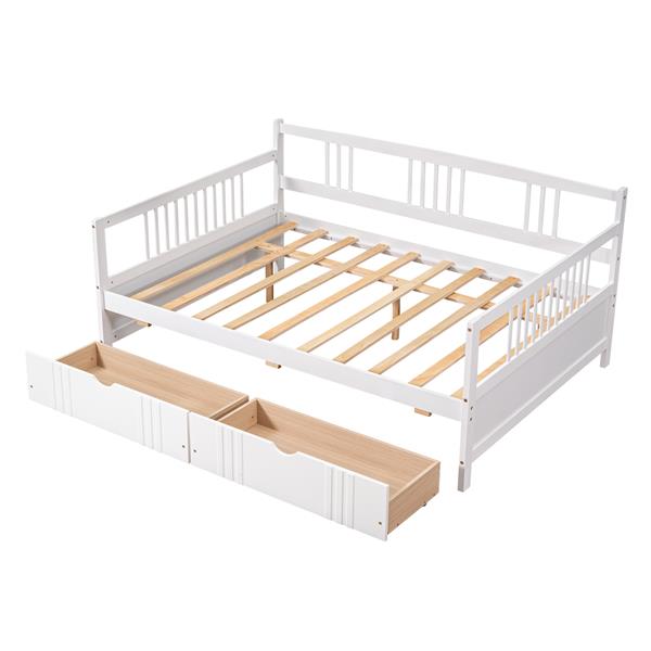 Full Size Daybed Wood Bed with Two Drawers,White