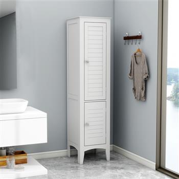 Tall Narrow Tower  Cabinet with 2 Shutter Doors 5 Tier Shelves for Bathroom, Kitchen ,Living Room ,Storage Cabinet,White