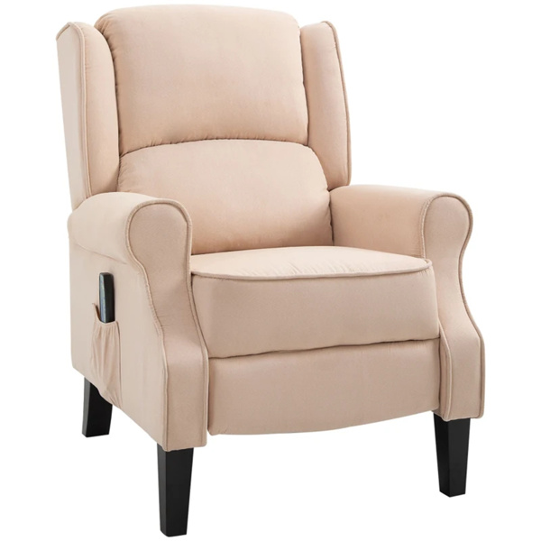 Cream White Recliner Chair. Wingback Single Sofa with Vibration Massage, Heat, Push Back