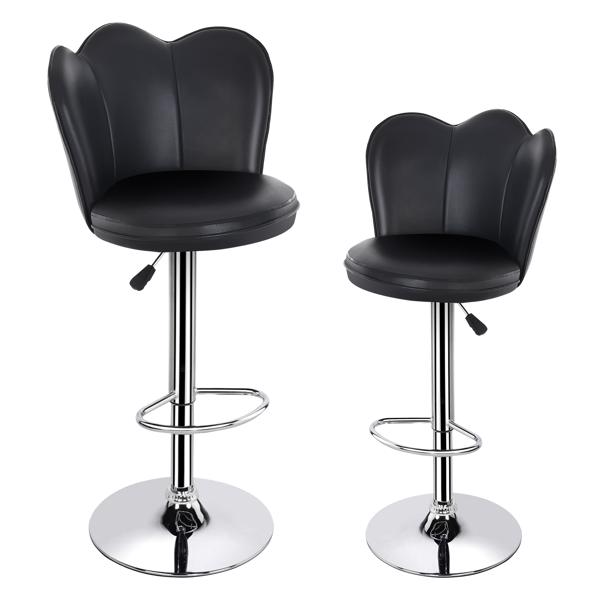 Bar Stools Set of 2, Swivel Counter Height Bar Stools with Backs, Adjustable Bar Chairs for kitchen island, Modern Barstools with Pu Leather Upholstered - Black Counter Stools