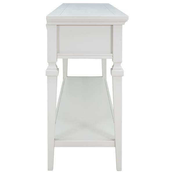 Classic Retro Style Console Table with Three Top Drawers and Open Style Bottom Shelf, Easy Assembly (Antique White)