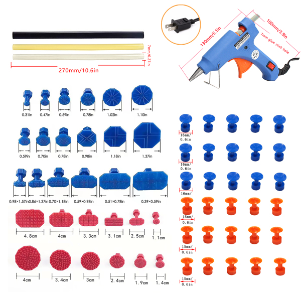 Super PDR 96-piece paint-free dent Repair Kit, automotive Dent removal tool, PDR tool, with Dent lifter kit, bridge lifter, for body dents, kit includes glue removal tool