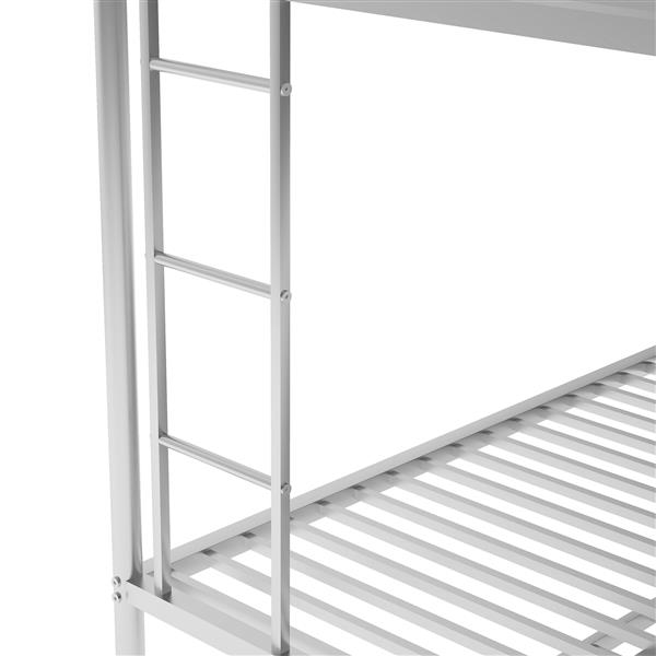 Twin over Full Bed with Sturdy Steel Frame, Bunk Bed with Twin Size Trundle, Two-Side Ladders, Silver