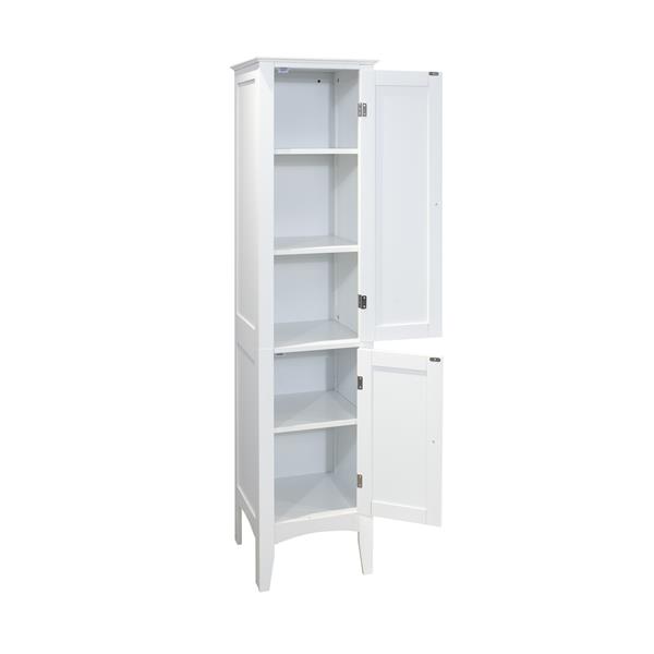 Tall Narrow Tower  Cabinet with 2 Shutter Doors 5 Tier Shelves for Bathroom, Kitchen ,Living Room ,Storage Cabinet,White