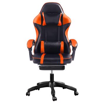 Ergonomic Gaming Chair with Footrest, Comfortable Computer Chair for Heavy People, Adjustable Lumbar Desk Office Chair with 360°-Swivel Seat, PU Leather Video Game Chairs for Adults, Orange