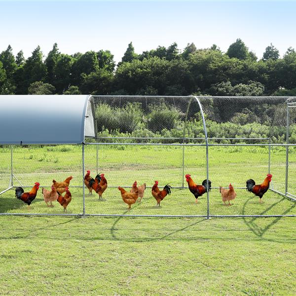 Large metal chicken coop upgrade three support steel wire impregnated plastic net cage, Oxford cloth silver plated waterproof UV protection, duck rabbit sheep bird outdoor house 9.2'W x 18.7'L x 6.5'H