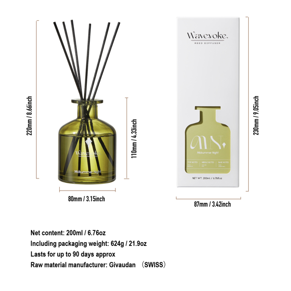 8 Rattan Scented Reed Diffuser Sticks 6.7 oz - Natural Oil Home Fragrance for a Midsummer Night's Ambiance