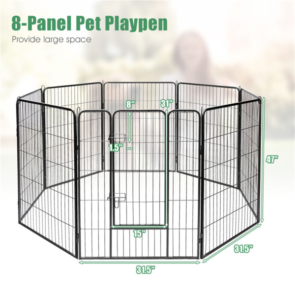 Dog Fence 48" H，8 Metal Panel Heavy Duty Pet Playpen Dog Fence with Door