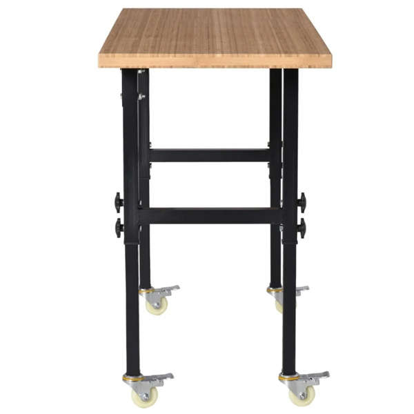 59" Garage Work Bench with Wheels, Height Adjustable Legs, Bamboo Tabletop Workstation Tool Table