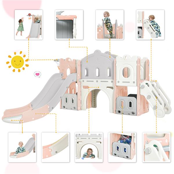 Kids Slide Playset Structure,  Castle Climber with Slide and Basketball Hoop, Toy Storage Organizer for Toddlers, Kids Climbers Playhouse for Indoor Outdoor Playground Activity