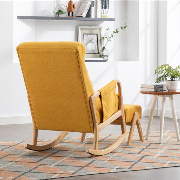 Rocking Chair With Ottoman, Mid-Century Modern Upholstered Fabric Rocking Armchair, Rocking Chair Nursery with Thick Padded Cushion, High Backrest Accent Glider Rocker Chair for Living Room