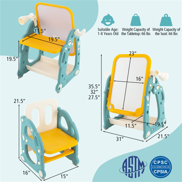 4 In 1 Kids Easel with Chair and 3-Level Adjustable Whiteboard