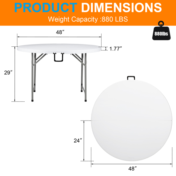 48inch Round Folding Table Outdoor Folding Utility Table White