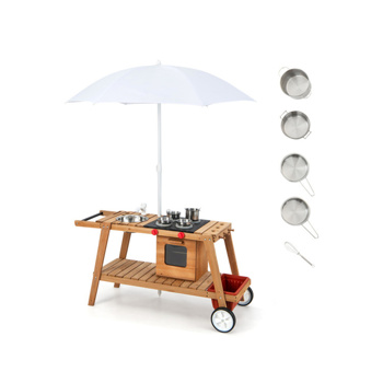 Play House Toy,Wooden Play Cart，Game Car with Sun Proof Umbrella