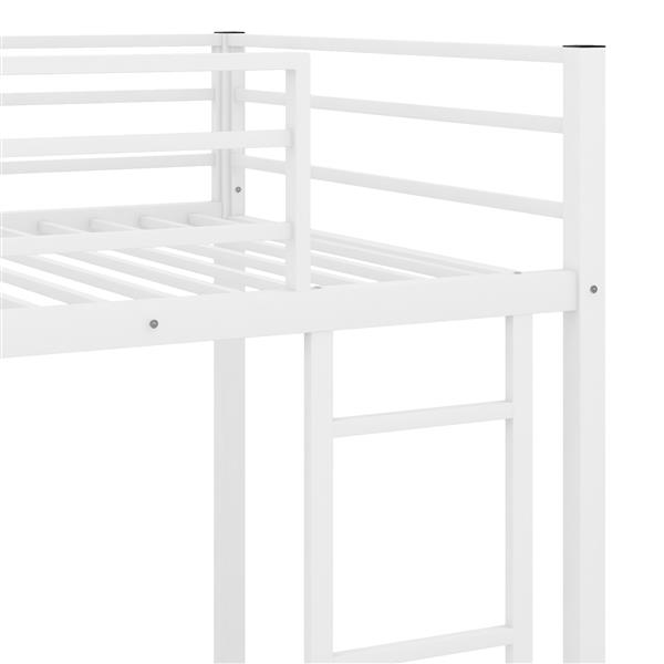 Twin over Twin Metal Bunk Bed, Low Bunk Bed with Ladder,White