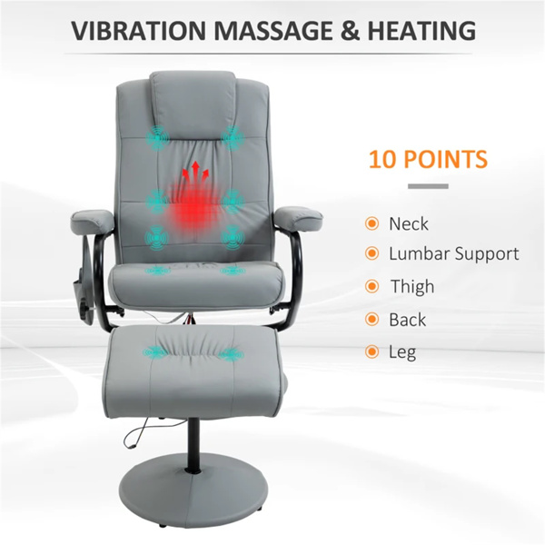 Gray massage chair with footstool, vibration massage recliner with remote control,Office chair，living room chair