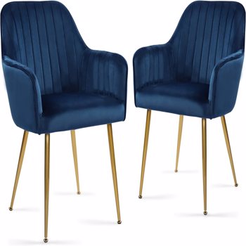 Furniture Velvet Living Dining Room Set of 2 Accent Arm Chairs Upholstered Seat Club Guest Mid Century Chair with Golden Metal Legs 