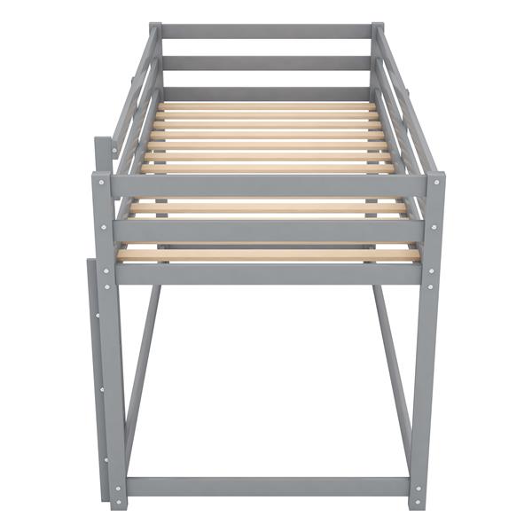 Twin over Twin Floor Bunk Bed with Ladder , Gray