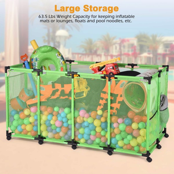 64" x 30" x 33"Pool Storage Bin,  capacity of 63.5Lbs for holding swimming equipment，Holder for Noodles, Toys, Floats, Towels, Mesh Organizer for Swimming Equipments
