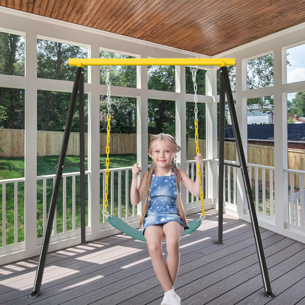 Porch Swing Frame, Heavy Duty A-Frame Swing Set, Swing Stand Frame for Yoga Hammock Saucer Baby Porch Swing, Swing Sets for Backyard Outdoor Indoor, Yellow