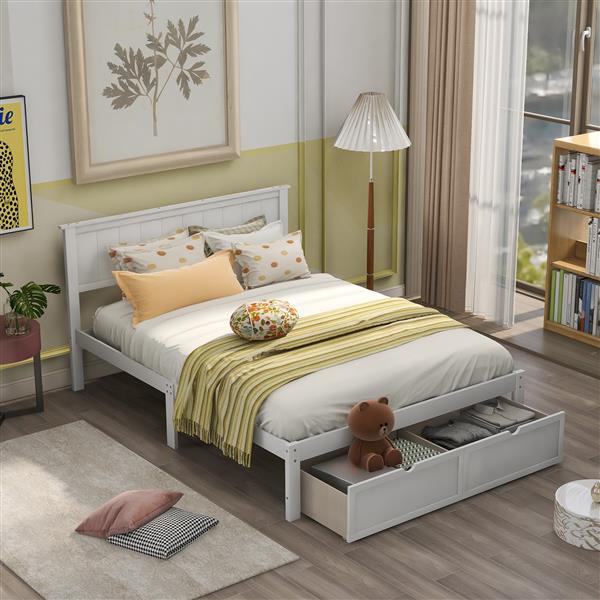 Full Size Platform Bed with Under-bed Drawers, White