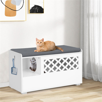 Cat Litter <b style=\\'color:red\\'>Box</b> Enclosure，Entrance Shoe Stool with Removable Cushion and Front Open Door