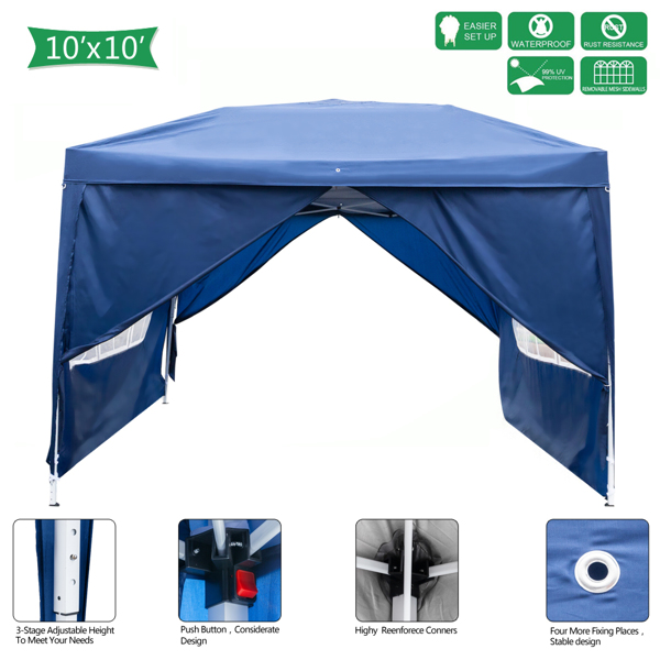 3 x 3m Two Doors & Two Windows Practical Waterproof Right-Angle Folding Tent Blue