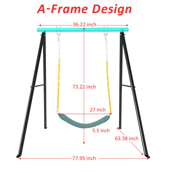 Porch Swing Frame, Heavy Duty A-Frame Swing Set, Swing Stand Frame for Yoga Hammock Saucer Baby Porch Swing, Swing Sets for Backyard Outdoor Indoor, Cyan