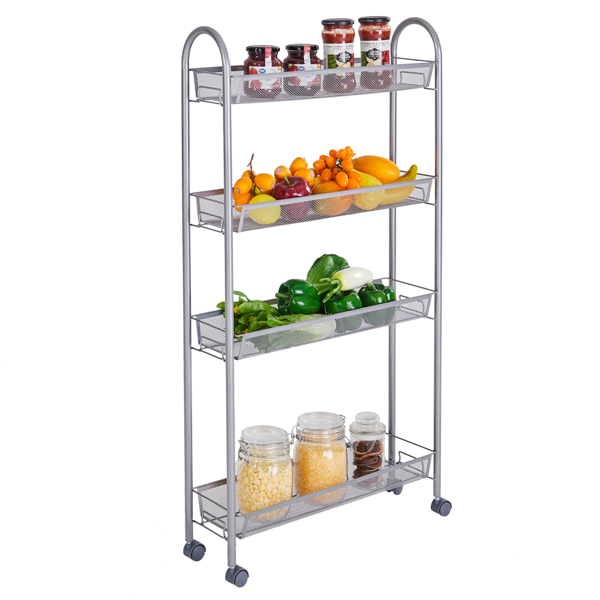 Honeycomb Mesh Style Four Layers Removable Storage Cart Silver