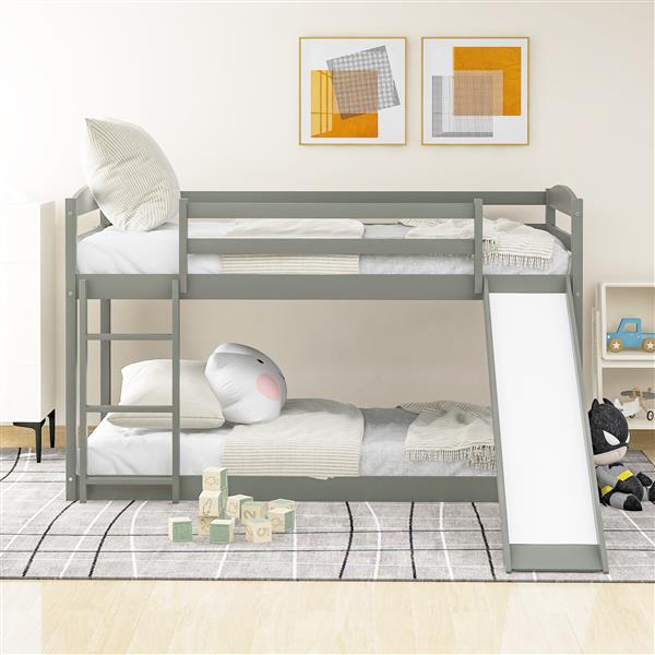 Twin over Twin Bunk Bed with Convertible Slide and Ladder , Gray