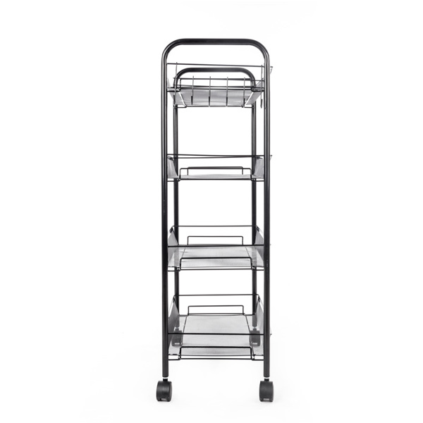 Exquisite Honeycomb Net Four Tiers Storage Cart with Hook Black